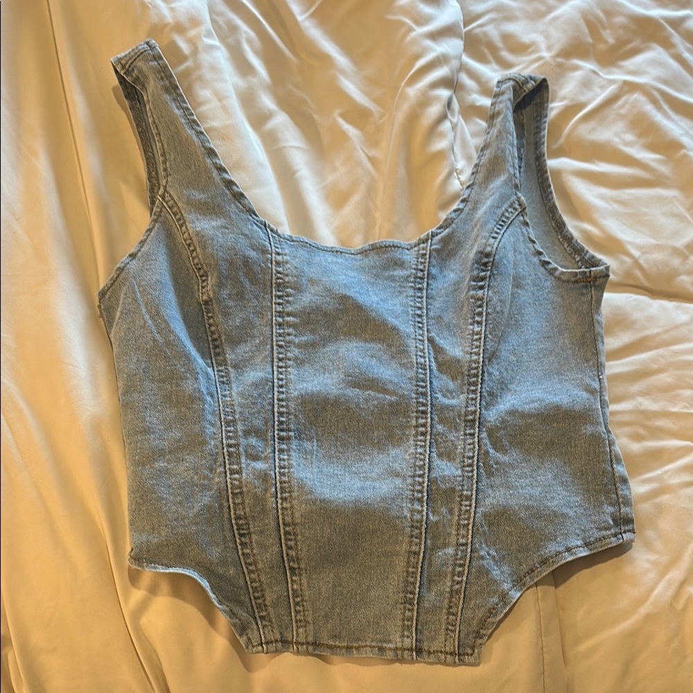 Amazon Blue Fitted Bustier Crop Top